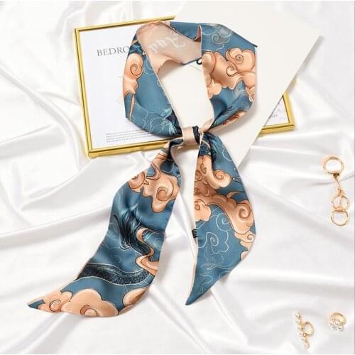 9*140cm Traditional Dragon Silk Finish Ins Style Elegant Bags Ribbon Tie Band Neckerchief Hair Neck Scarves for Women 2021