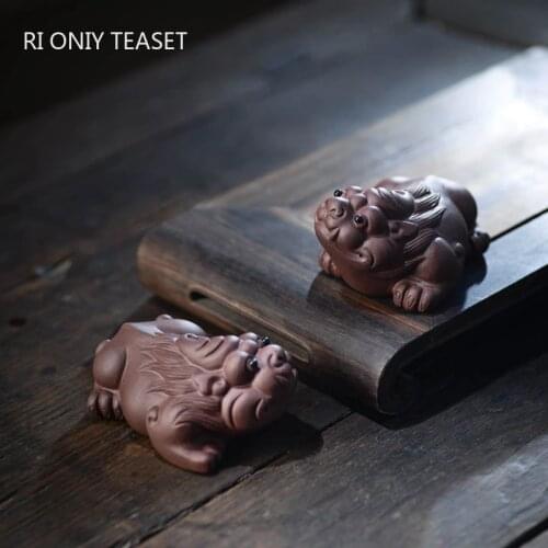 Yixing Purple Clay Tea Pet Lucky Animals Figurine Ornaments Handmade Sculpture Crafts Chinese Tea Set Decoration Accessories