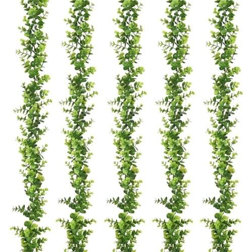 5 Strands Artificial Vines Faux Eucalyptus Garland, Fake Eucalyptus Greenery Garland Wedding Backdrop Arch Wall Decor
