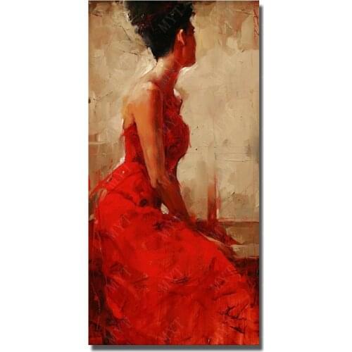 Red Dress Women Beautiful Painting on Canvas Hand Painted Oil Painting Modern Sitting Room Decoration Painting Wall Art No Frame