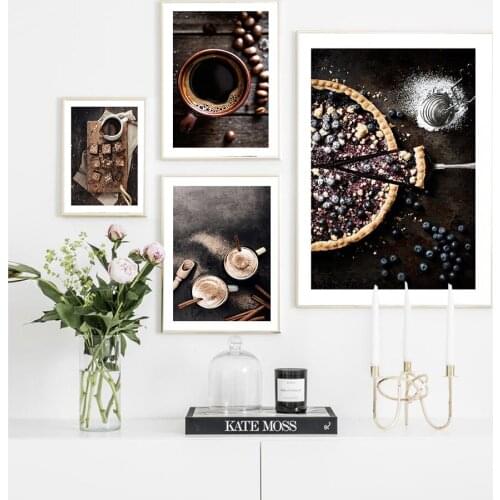 Food Kitchen Blueberry Pie Brownies Coffee Canvas Painting Modern Wall Art Print Posters Nordic Pictures Living Room Home Decor