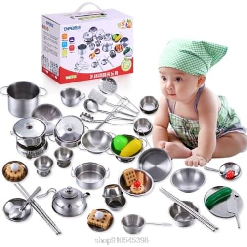 Stainless Steel Kids House Kitchen Toys Cooking Cookware Pots Pans Pretend Play Playset Utensils N12 20 Dropshipping