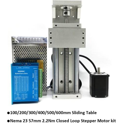 100mm,200mm,300mm,400mm,500mm,600mm Stroke CNC Linear Module Sliding Table SFU1605 & Nema23 2.2Nm Closed Loop Stepper Motor Kit
