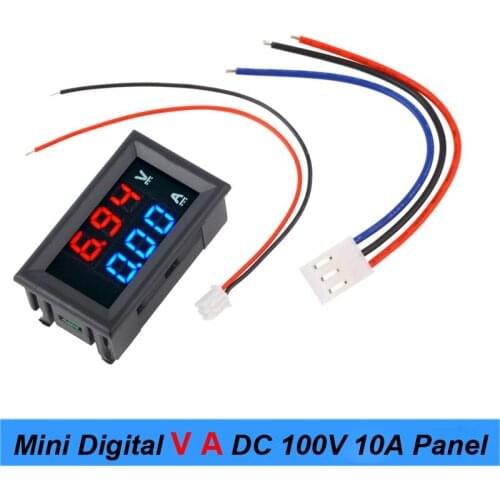 Mini Panel Voltage Current Meter TesterDC 100V 10A Digital Voltmeter Ammeter 0.28" Blue Red Dual LED Display for screwdriver