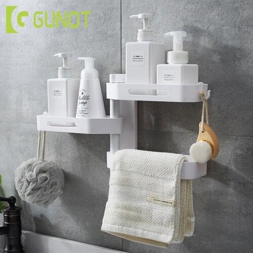 GUNOT Multifunction Bathroom Shelf Wall Mount Three-Layer Rotating Storage Rack Cosmetic Hair Dryer Shelves Bathroom Accessories