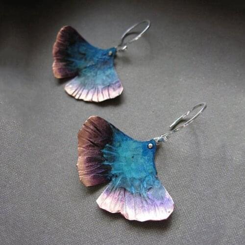 Fashion Elegant Ginkgo Leaf Long Drop Earrings for Women Mystic Colorful Bohemian Earring Jewelry Accessories Wholesale