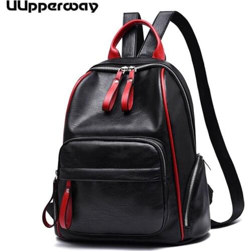 Korean Fashion women backpack color block red white black female PU bags large capacity PU Leather schoolbag for teenager girls