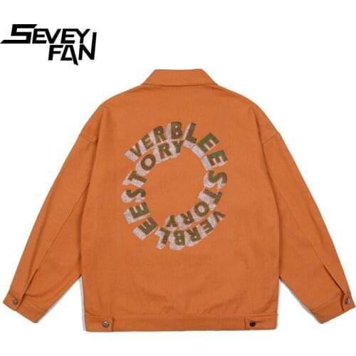 SEVEYFAN Mens Fashion Letter Rhinestone Pleated Denim Jacket Harajuku Solid Cargo Jean Coat Streetwear for Male