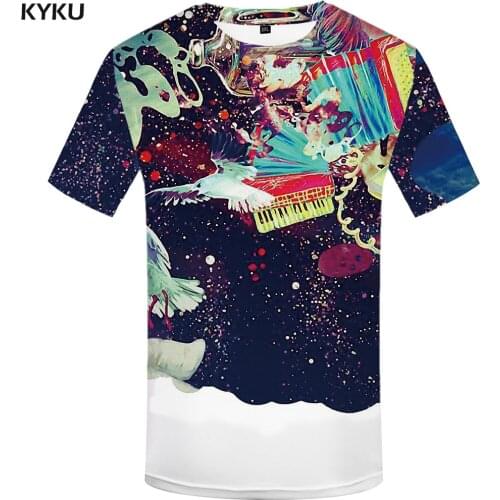 KYKU Brand Colorful T-shirt Men Music Shirt Print Bird Tshirt Printed Paint T-shirts 3d Anime Clothes Short Sleeve Punk Rock
