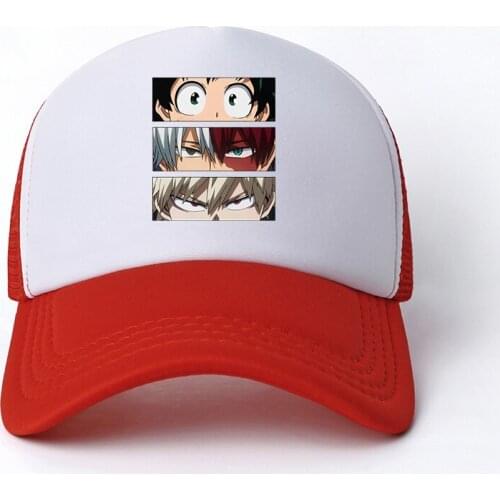 New Anime My Hero Academia Casual Plain Mesh Baseball Cap Adjustable Snapback Kawaii Hats for Women Men Hip Hop Trucker Cap