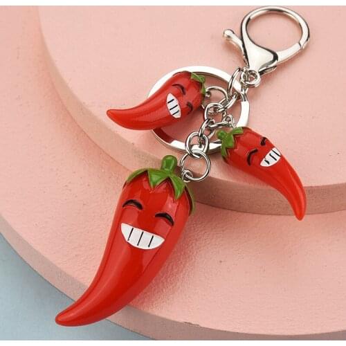 New Resin Pepper Keychain Smiley Pepper Pendant Keyring for Women Men Kids Gift Decoration Bag Pendant Keyfob