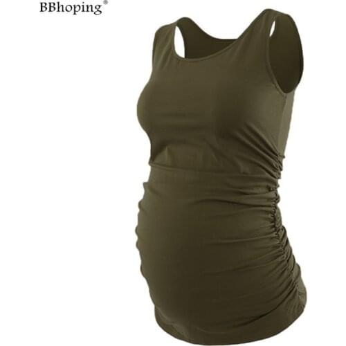 Maternity Clothes Flattering Side Ruching Pregnancy Tops Cotton Tank Top Tees For Pregnant Women Maternity T-shirt sleeveless