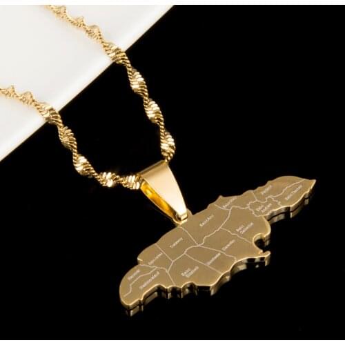 Stainless Steel Jamaica Map Pendant Necklaces Fashion Jamaican Map Flag Chain Jewelry