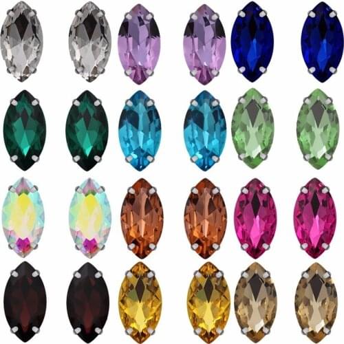 Pulaqi Horse Eye Colorful Sew On Rhinestones With Sliver Claw Glass Crystal Glass Sew On Claw Rhinestones For Wedding Dress Bead