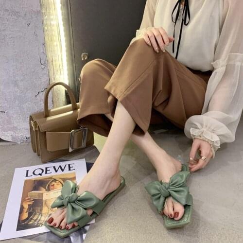Fashion Slippers Summer Women Personality Beautiful Outside Wear Web Celebrity Bow Soft Soled Massage Beach Sandal