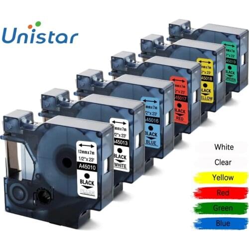 Unistar 6pcs 12mm 45013 Compatible for Dymo and for D1 45013 Label Tape LabelManager 160 Label Maker 45010 45016 45017 45018