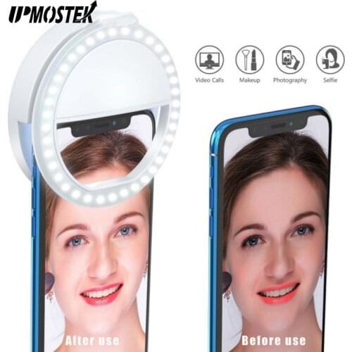 UPMOSTEK Round Ring Lamp LED USB Charged Enhance Mobile Phone Lens Flashes Selfie Ring Light Clip for IPhone Android Phones