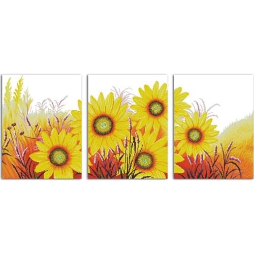 Everlasting Love Sunflower(triptych) Chinese Cross Stitch Kits Ecological Cotton Clear Printed 11 DIY Gift Christmas Decoration