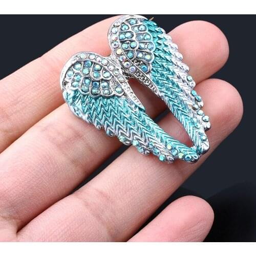 3 Color Angel Wings Crystal Pins Brooches Blue Pink Wings Badges Alloy Pins Women Bag Shirt Clothes Accessory Jewelry