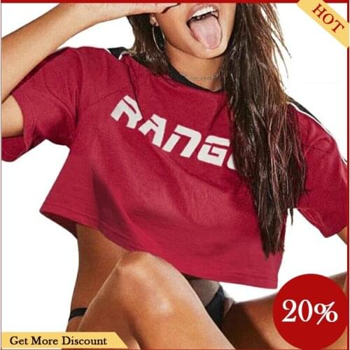 Women Summer Short Sleeve T-shirt Personality Letter Printed Loose Exposed Navel Tops Elastic T-shirt Short Crop Tops Daily Wear