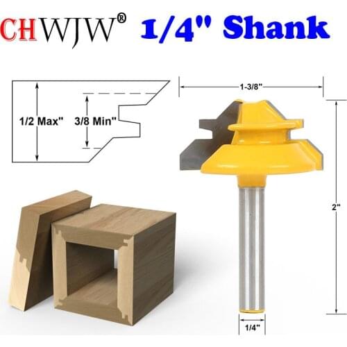 1PC Small Lock Miter Router Bit Anti-kickback 45 Degree 1/2 Inch Stock 1/4 Inch Shank Tenon Cutter for Woodworking Tools