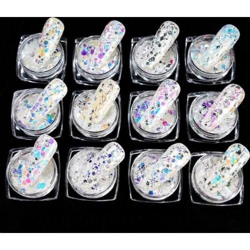 12 Box/Set Sparkly Glitter Mermaid Sequins Mix Flakes Colorful Mirror Effect Paillette Manual DIY Decoration UV Polish Sequins