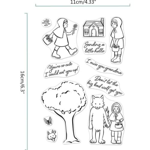 2Pcs/Set Fairy Tale Little Girls Wolf Clear Stamps Metal Cutting Dies Stencil Template Set Silicone Stamp Seal for DIY Scrapbook