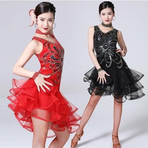 2021 New Sequins Latin Dance Costumes Dress 4 Pce Set Bead Embroidery Dresses Cha Cha Ballroom Party Competition Costume