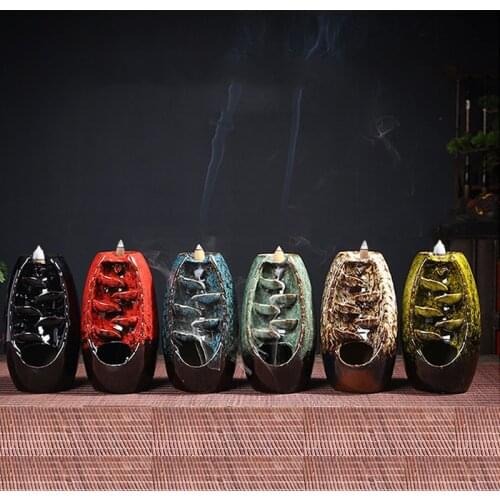 50 Incense Cones /1pcs Incense Burner Candle Holders for Home Decor Backflow Waterfall Aromatherapy Diffuser Mountain River