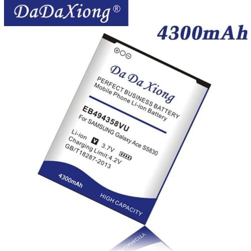 4300mAh EB494358VU Battery For Samsung Galaxy Ace 5830 S6802 B7510 I569 I579 I619 S5660 S5670 S5830I S5838 S6102 S6108 S5830