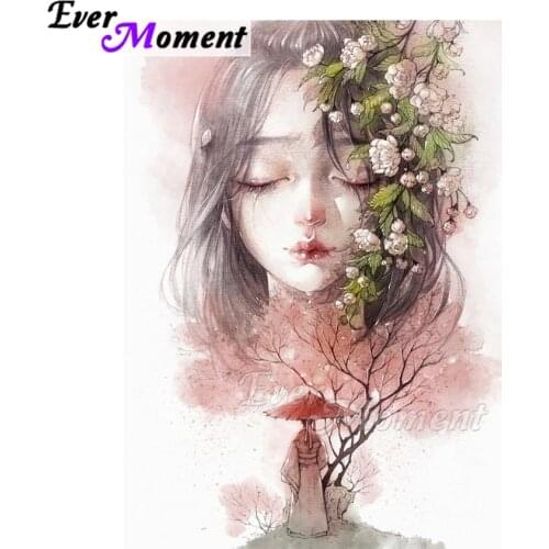 Ever Moment Diamond Painting Girl Closing Eyes Flower Handmade Full Square Drill 5D DIY Rhinestone Diamond Embroidery ASF1922