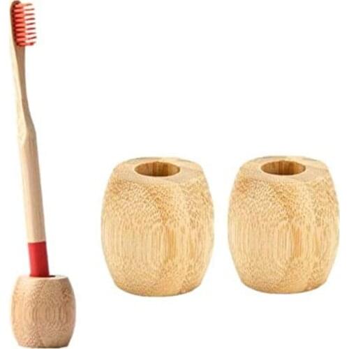 Bamboo Toothbrush Holder Natural Toothbrush Cup Holder Organizer for Travel Toothbrush Stand -2PCS/Set