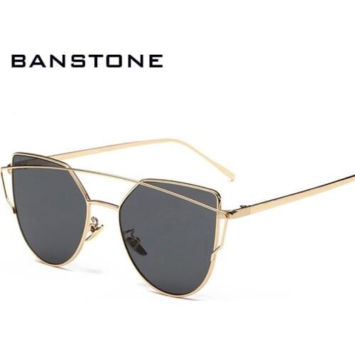 BANSTONE Fashion Cat Eye Sunglasses for Women Classic Twin-Beams Sunglasses Coating Mirror Flat Panel Lens