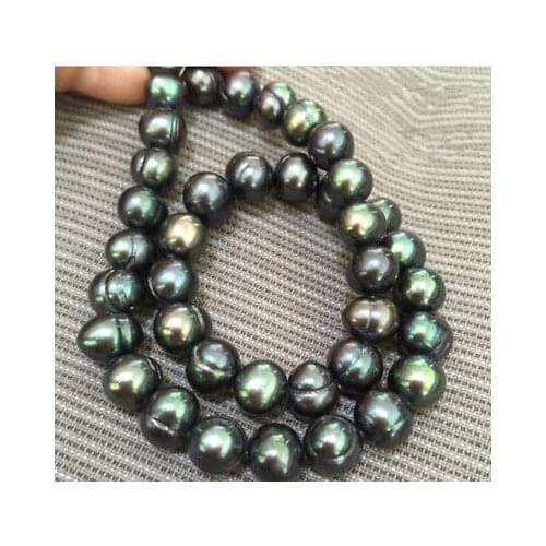 Baroque 18" 10-11 MM AAA SOUTH SEA Black green PEARL NECKLACE 14K GOLD CLASP