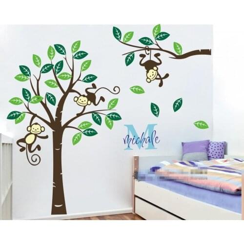 Large 1.9M high Personalized name Monkey Tree Wall Art Stickers Kids Nursery Vinyl Decals customized wall stickers ES-13