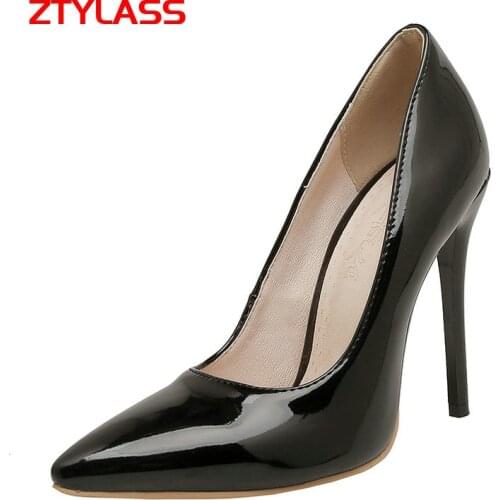 Big Size 34-45 Women Pumps Sexy Thin High Heel Lazy Shoes Patent Leather Candy colors Summer Pumps Fashion Pointed Toe Shoes