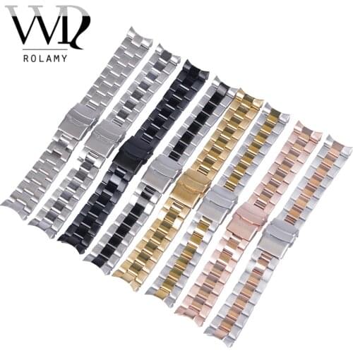 Rolamy 22mm TOP Quality Gold Stainless Steel Wrist Watch band Replacement Metal Watchband Bracelet Double Push Clasp For Seiko