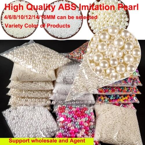 Pearl With Hole ABS Loose Round Beads Colorful Acrylic Imitation Pearl Craft For DIY Fashion Jewelry Making 4/6/8/10/12/14/16mm