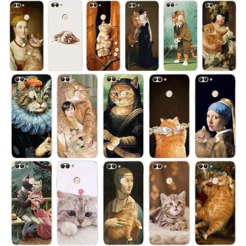 14AA Art Cat Soft TPU Case Cover For Huawei Honor P Smart 2018 2019 Y6 Prime 2018 Nova 2i 3i View 10