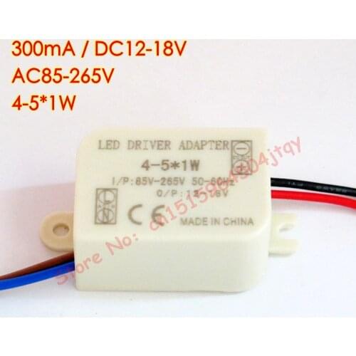 300mA (4-5)x 1W Led Driver 4W 5W Lamp Driver Power Supply Lighting Transformer AC 85V-265V 110V 220V for ceiling light spotlight