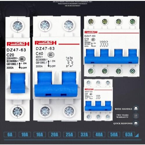 DZ47-63 1P 1P+N 2P 3P 4P 16-63A Home Small Residual Current Circuit Breaker Over And Short Current Leakage Protection RCBO MCCB