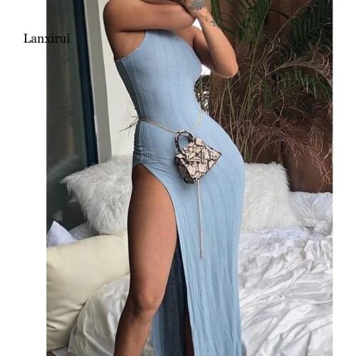 Hot Sale Sexy Maxi Dress Women Halterneck Side Split skinny Bodycon Dress Club Party Dress
