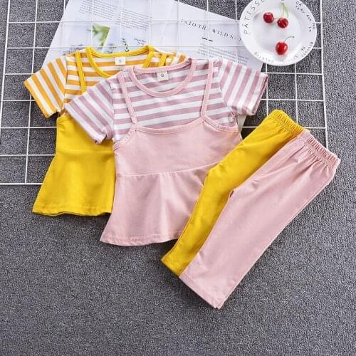 Cotton Girls Clothing Sets Summer Striped Two Piece Short Sleeve Children Sets Fashion Girls Clothes Suit Casual Dress Outfits