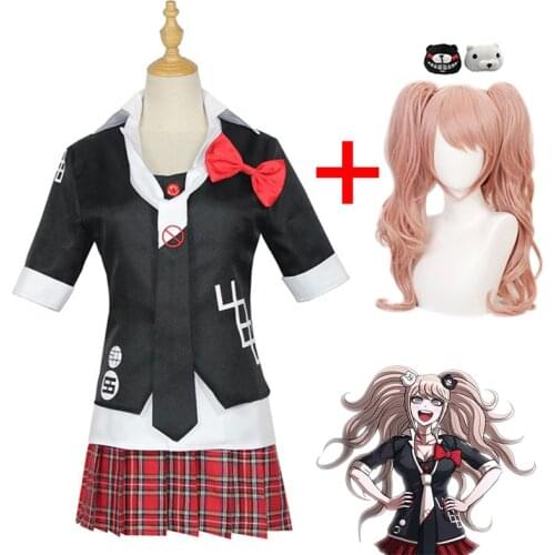 Anime Danganronpa Cosplay Costume Cafe Work Enoshima Junko Double Tail Braid Wig Uniform Clothes Short Skirt