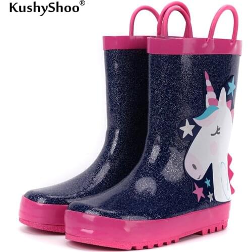 KushyShoo Childrens Rain Boots 3D Star Unicorn Rain Boots Kids Water Boots Waterproof Toddler Girl Boots Rubber Designer Boots