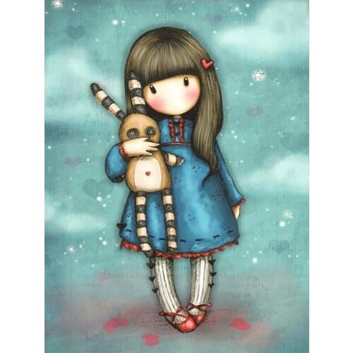 Cute Little Girl Rabbit Doll Diamond Painting Cartoon Portrait Round Full Drill DIY Needlework Mosaic Embroidery Cross Stitch