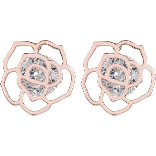 Fashion Charm Rose Flower Stud Earring Rose Gold AAA Cubic Zircon Earring Wedding For Women