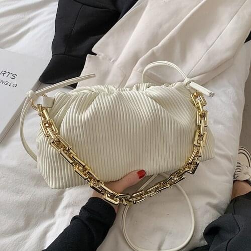 Fashion High Quality Thick Chain Shoulder Bags for Women 2021 New Leather Clutches Women Ruched Crossbody Bag Handbag and Purses