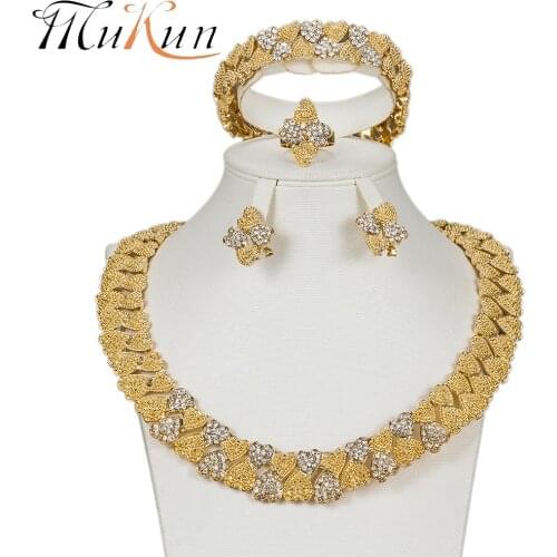 MUKUN Bridal gift Nigerian Wedding women Dubai Gold jewelry Wholesale African beads jewelry Necklace Earring wedding jewelry set
