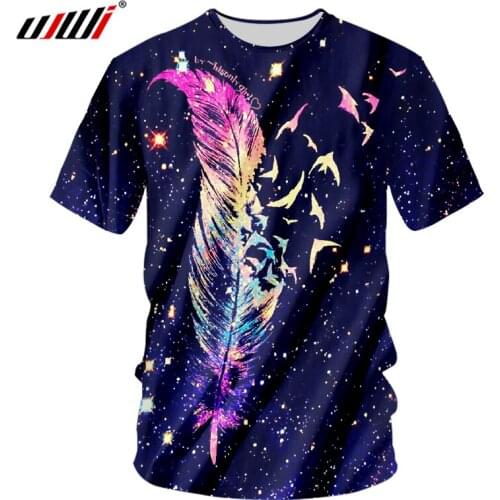UJWI Mens O-neck Tshirt Summer Cool T Shirt Print Galaxy Space Feather 3D T-shirts Man Short Sleeve Hiphop Sportwears Tees Tops